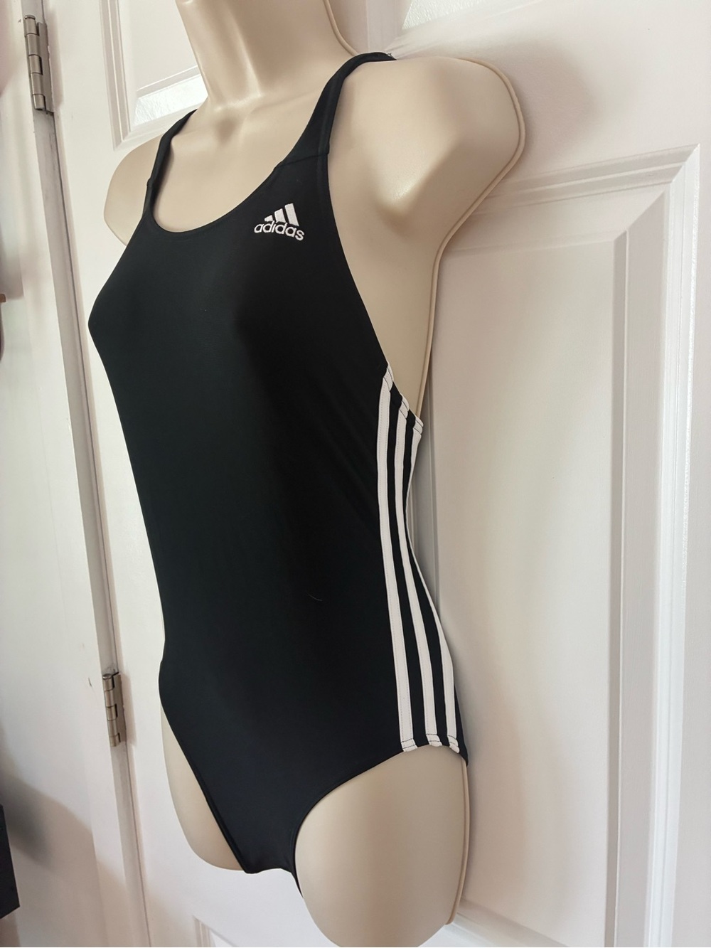 adidas Black One-Piece Swimsuit with White Stripes